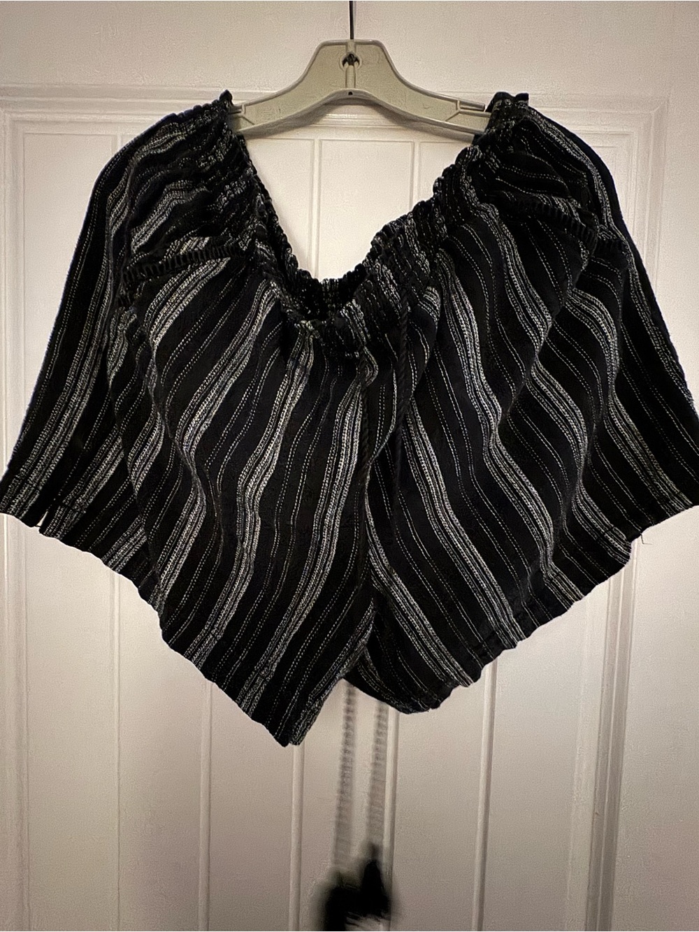 Briggs New York Black Off-Shoulder Striped Knit Top with Silver Accents